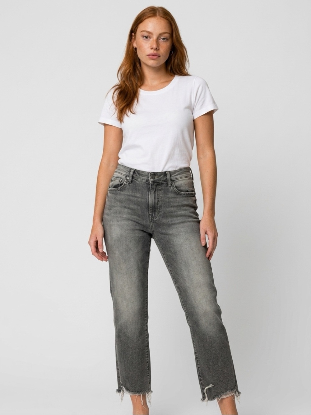MOTHER Gray Insider High-Rise Crop Step